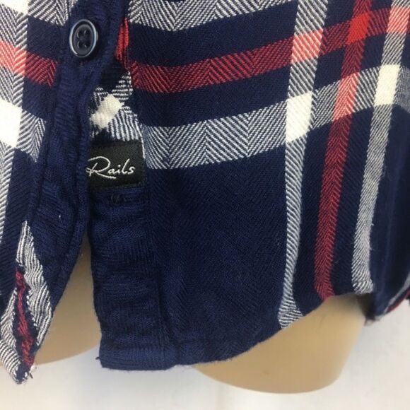 Rails Blue & White Plaid Checker Soft Long Sleeve Button Up Top S - Picture 6 of 9